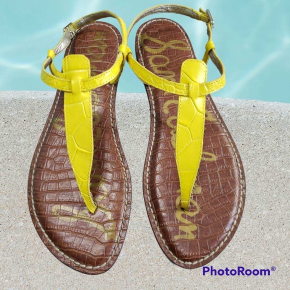 Sam Edelman Size 8.5 M Gigi T Bar Yellow Crocodile Leather Thong Sandals - Picture 12 of 12